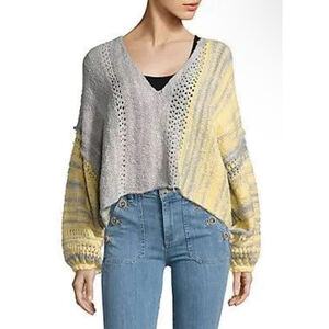 Free People Amethyst Oversized Chunky Knit Sweater• Yellow & Grey• Size XS